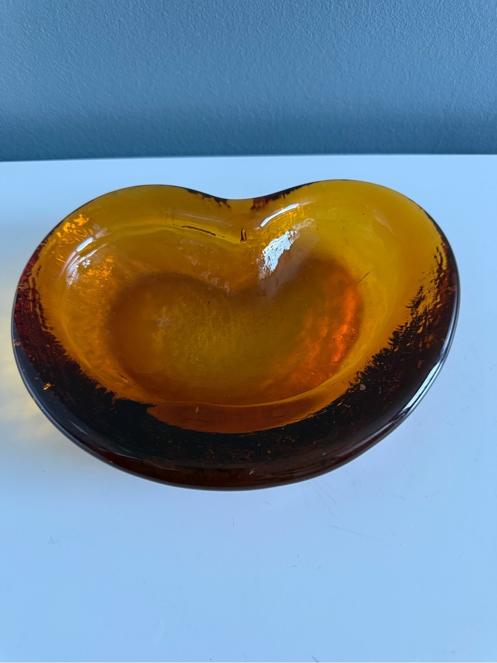 Vintage 1960’s Blenko Hand Blown Heavy Amber Art Glass Ashtray Bowl